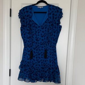 Karina Grimaldi Vibrant Blue Dress with Purple Accents